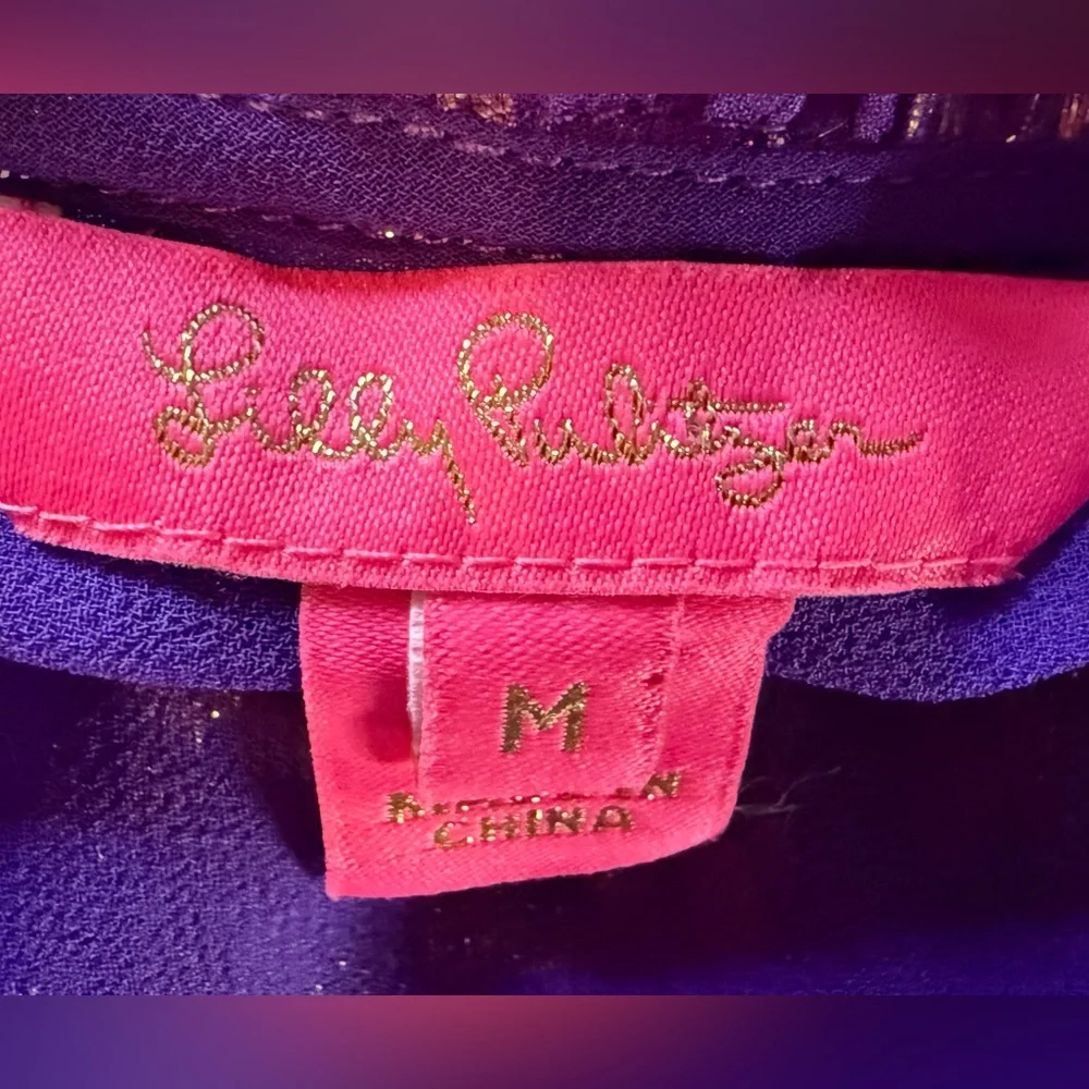 Lilly Pulitzer Purple and Gold Balloon Sleeve Fancy Blouse Med - Picture 6 of 8